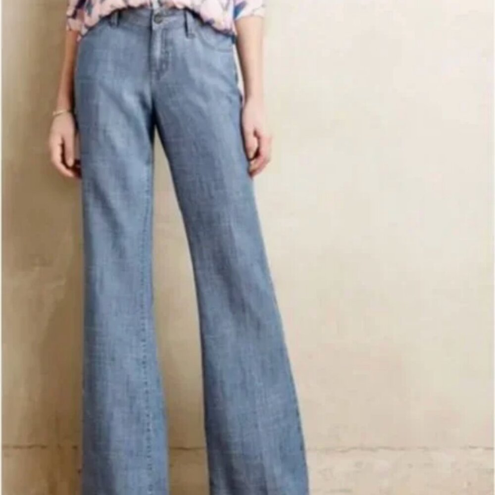 Level 99 Anthropologie Newport Wide Leg Pants, Size 30, NWT ,Chambray Blue